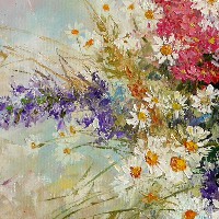 Букет полевых цветов и клубника