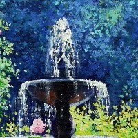 Садовый фонтан в цветах