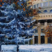Зимой возле Оперного театра в Новосибирске
