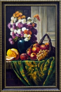 Цветы и фрукты в корзине