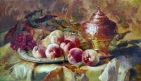 Натюрморт с персиками и чайным прибором. Ф.Мортельманс